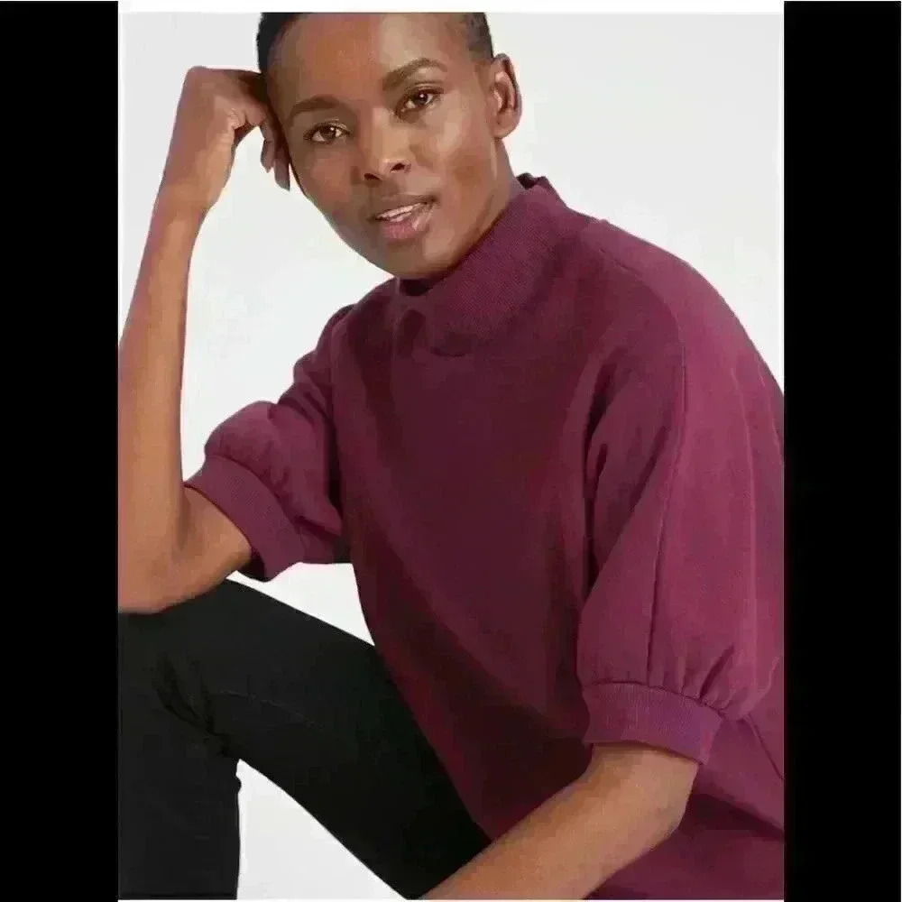 Banana Republic Puff-Sleeve Mock-Neck Sweatshirt